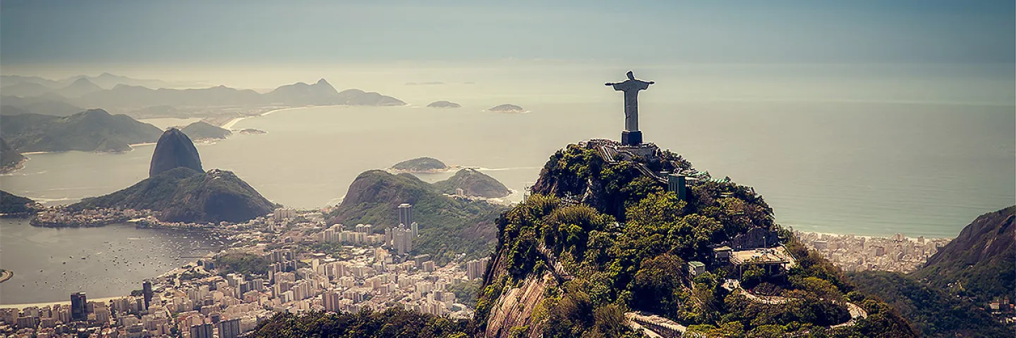 The famous statue at the top of Corcovado mountain in Brazil