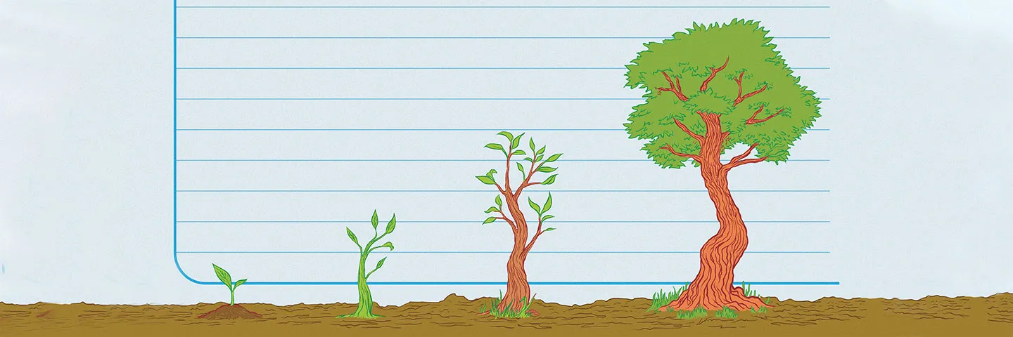 An illustration of a tree growing.