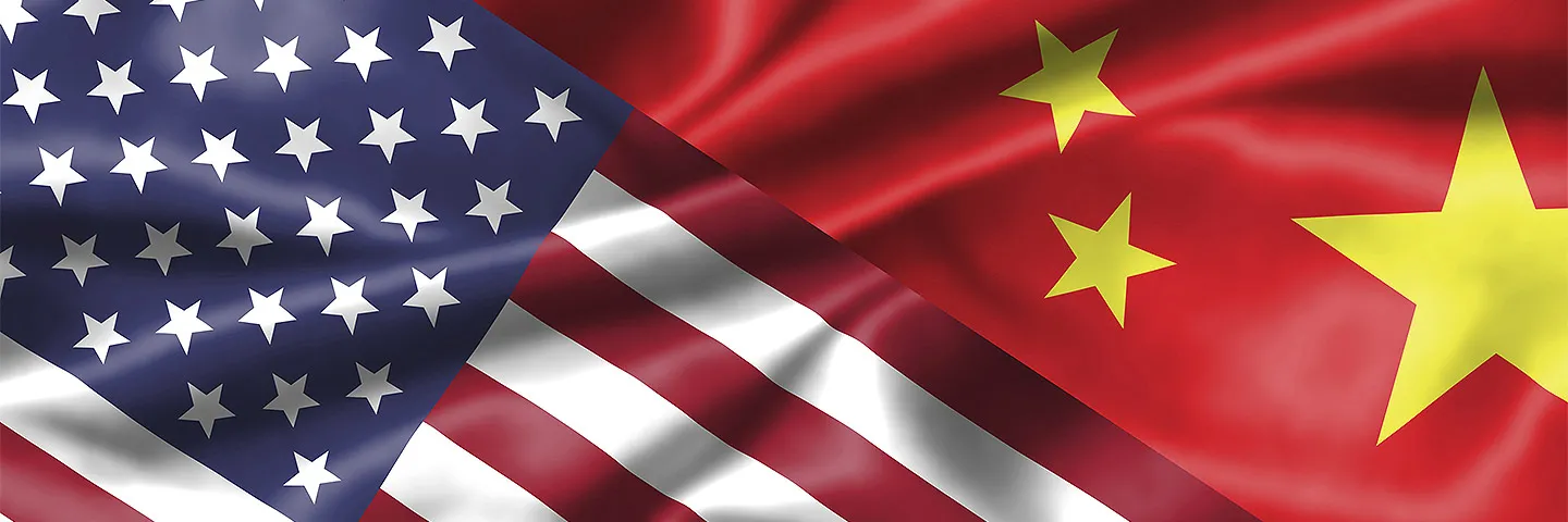 The flags of the US and China