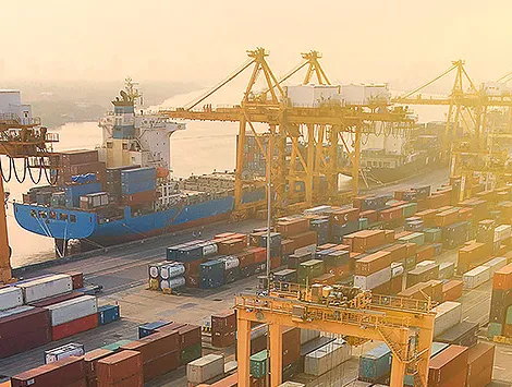 Cargo ships at a harbor