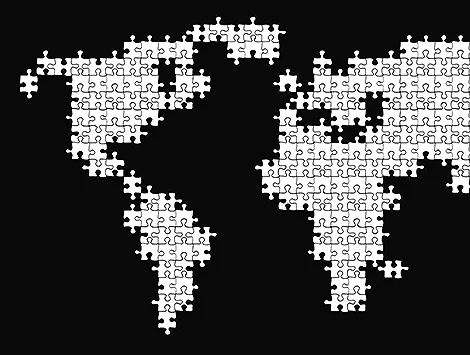 Countries of the world with a jigsaw pattern