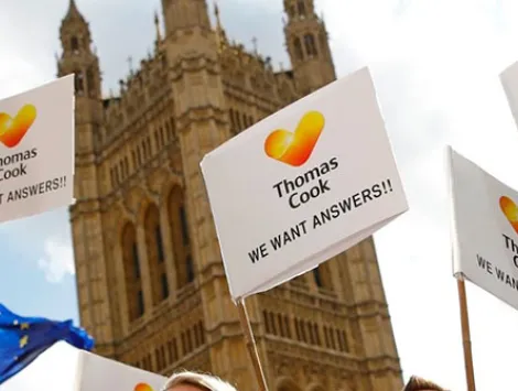 Ex-Thomas Cook employees demonstrate in London on October 2, 2019