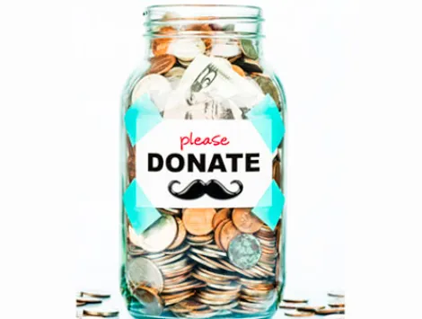 Money jar with donate message and mustache for Movember