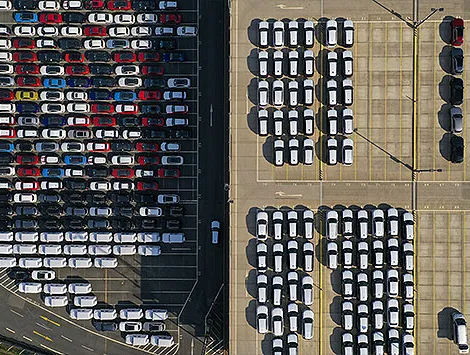 Cars parked at a dock