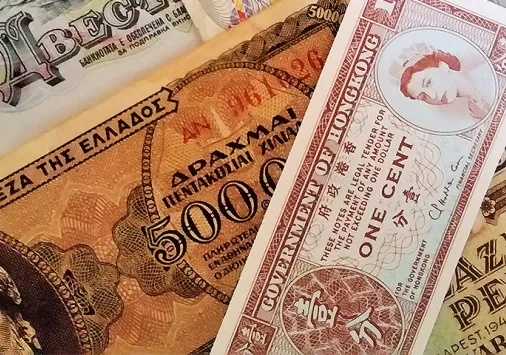 Different types of printed currency throughout the world
