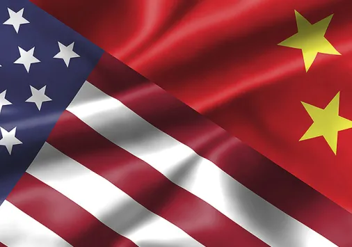 The flags of the US and China